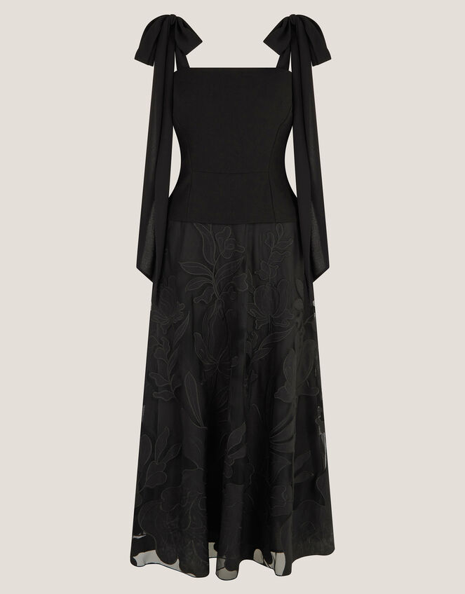 Briana Tie Floral Appliqué Midi Dress, Black (BLACK), large