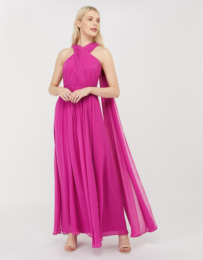 Maura Cross-Neck Cape Maxi Dress, Pink (PINK), large