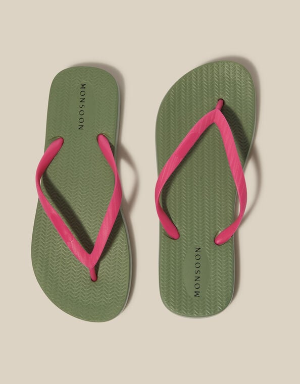 Lea Contrast Flip Flops, Green (KHAKI), large