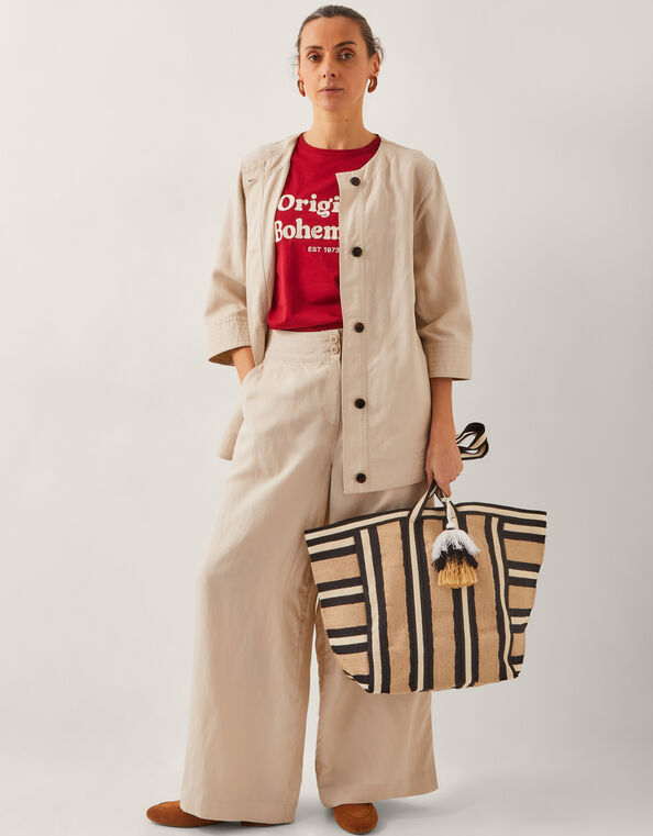 Frida Linen Blend Wide Leg Trousers, Natural (NATURAL), large