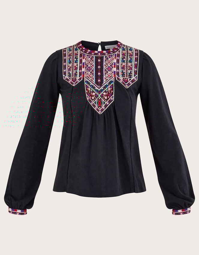 Embroidered Jersey Top, Black (BLACK), large
