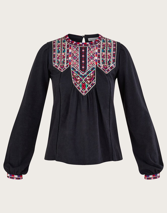 Embroidered Jersey Top Black