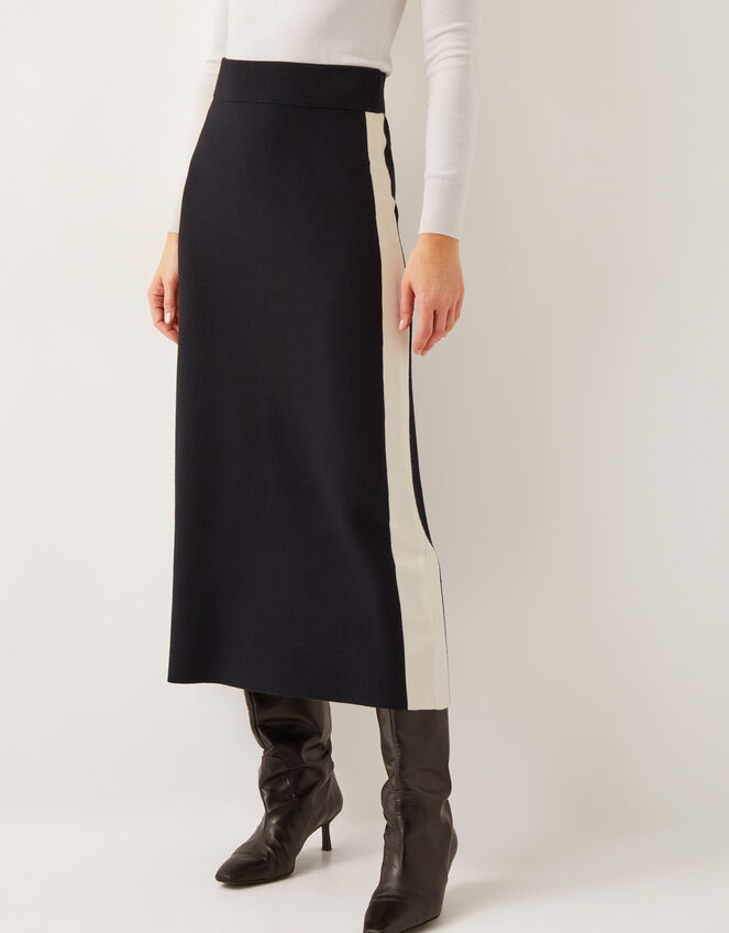 Narla Side Stripe Knit Midi Skirt, Black (BLACK), large