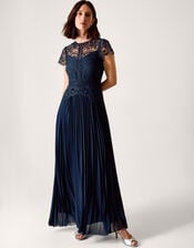 Monica Lace Pleated Bridesmaid Dress, Blue (NAVY), large