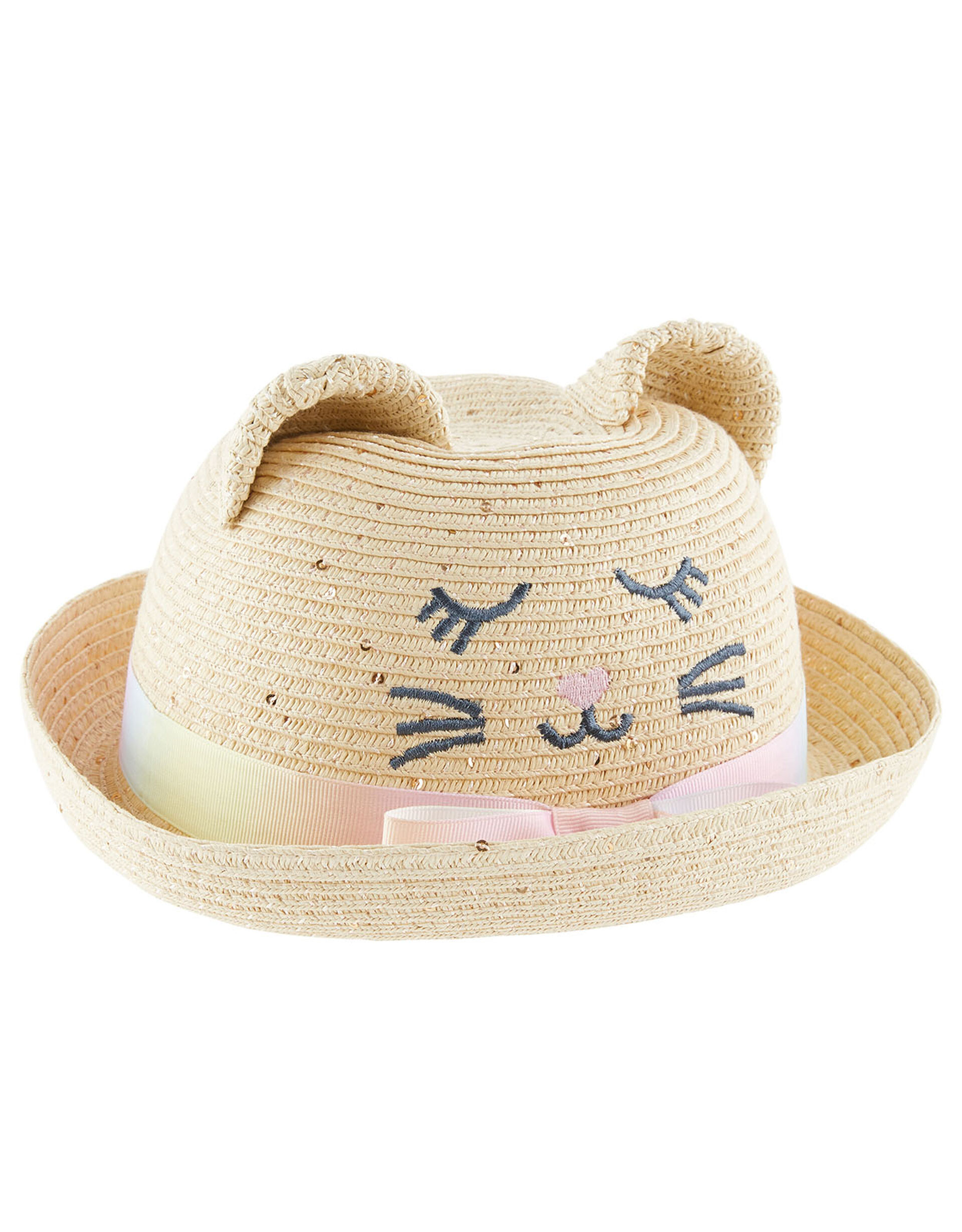Baby Kitty Sequin Bowler Hat, Natural (NATURAL), large