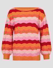 Sasha Scallop Stripe Jumper, Pink (PINK), large