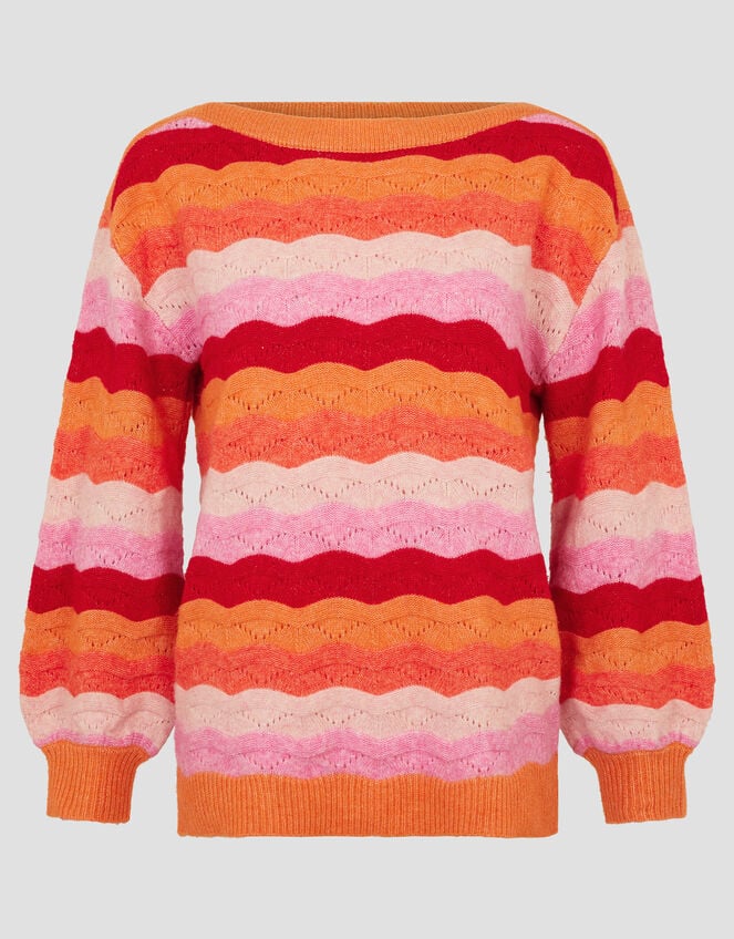 Sasha Scallop Stripe Jumper, Pink (PINK), large