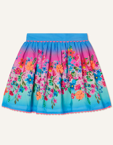 Ombre Floral Print Skirt, Blue (BLUE), large