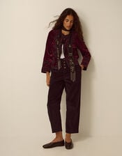 Mila Embellished Velvet Jacket, Red (BURGUNDY), large