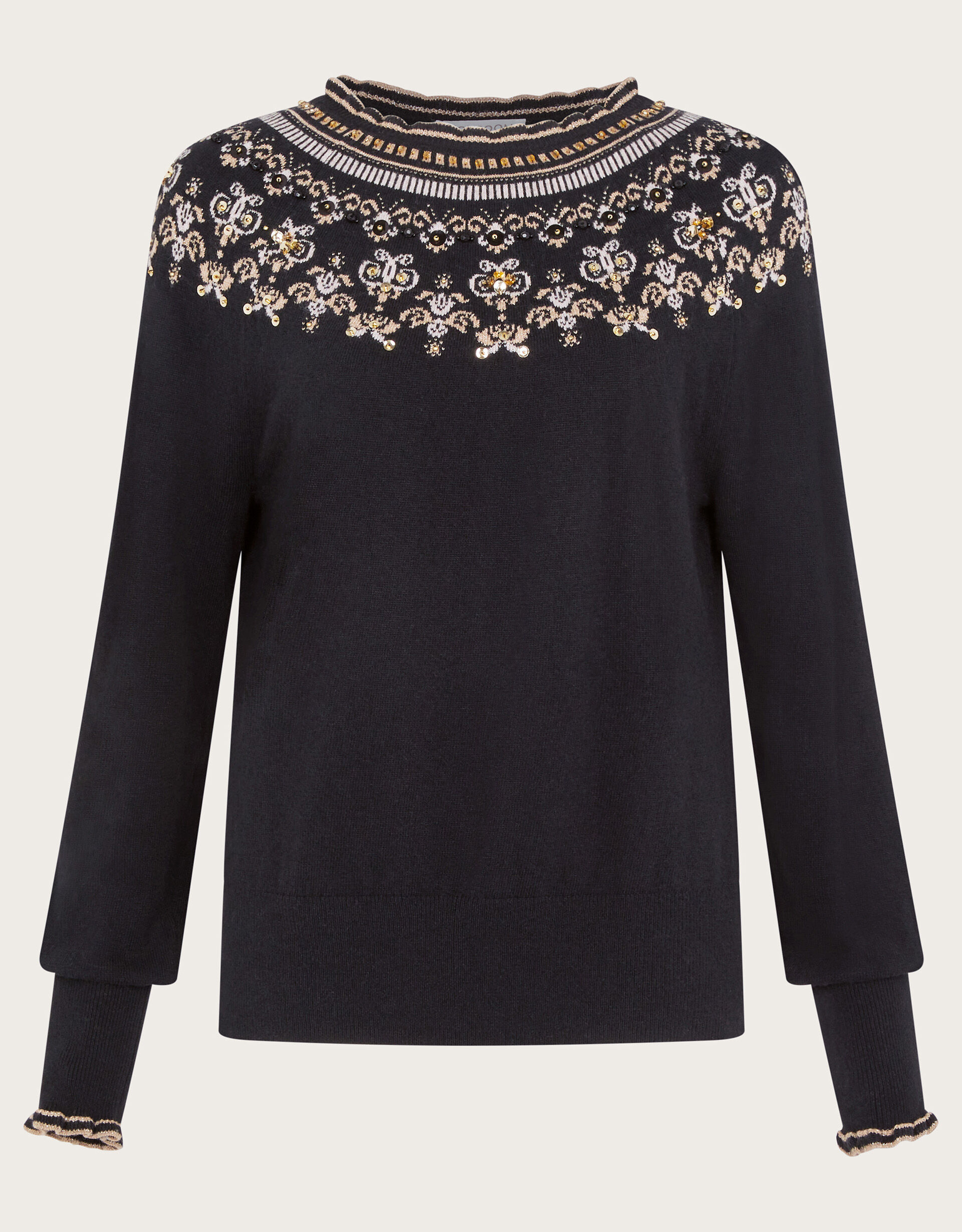 Flo Sequin Fair Isle Jumper Black Jumpers Monsoon ROI