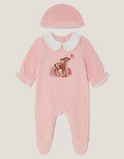 Felicity Fawn Velour Sleepsuit & Hat Set, Pink (PINK), large