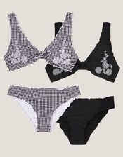2-Pack Embroidered Frill Bikini Sets, Black (BLACK), large
