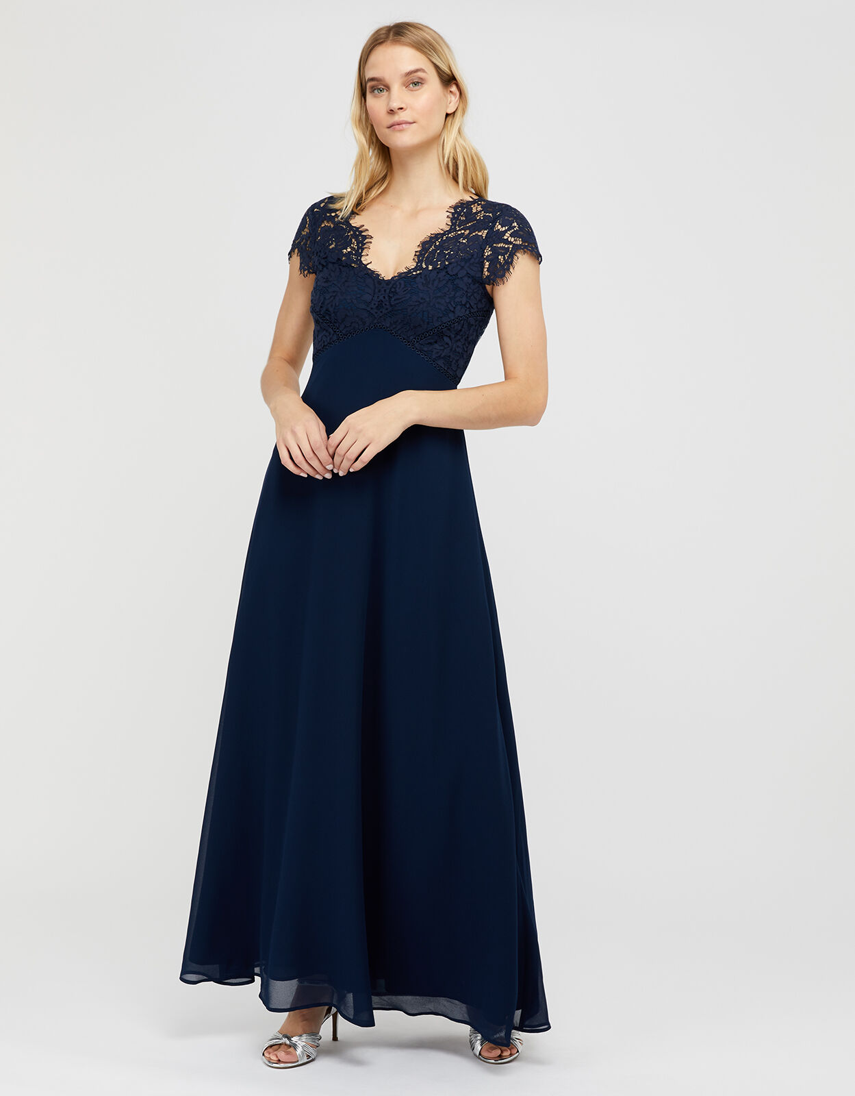 Marne Maxi Dress with Floral Lace Blue