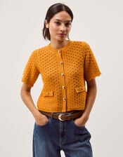 Sarna Textured Knit Cardigan, Yellow (OCHRE), large
