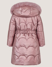 Metallic Belted Puffer Coat, Pink (PINK), large