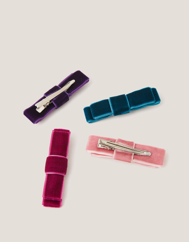 4-Pack Mini Velvet Bow Hair Clips, , large