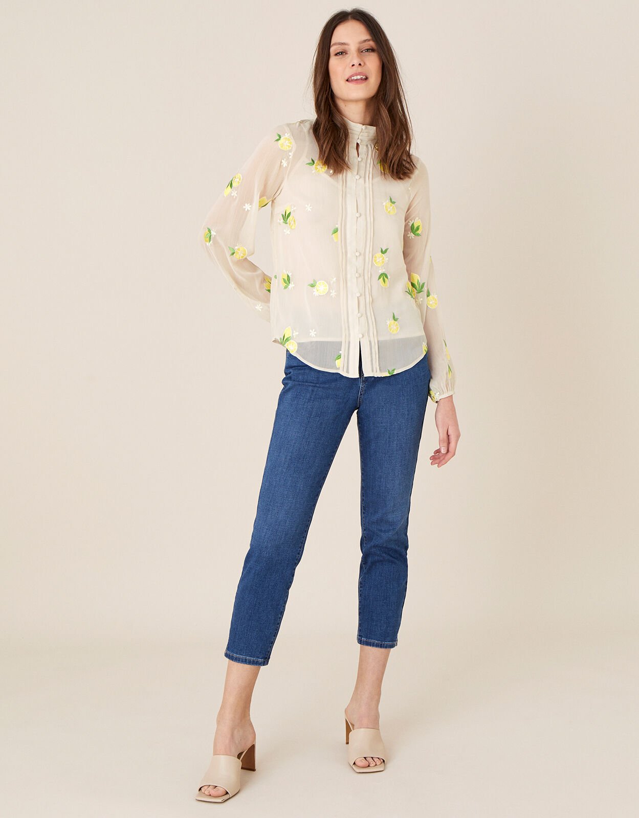 Claire Embroidered Lemon Blouse Nude | Blouses & Shirts | Monsoon Global.