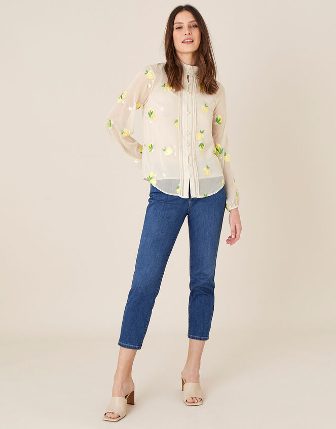 Claire Embroidered Lemon Blouse, Nude (NUDE), large