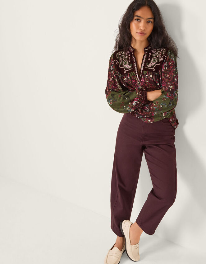 Jemima Paisley Print Jersey Top, Green (GREEN), large