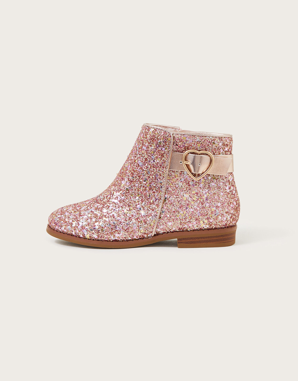Stardust Heart Buckle Ankle Boots Pink