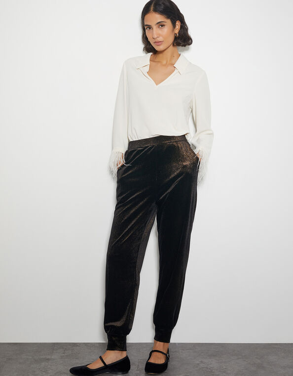 Gigi Glitter Velvet Hareem Pants, Black (BLACK), large
