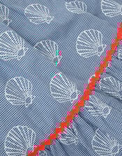 Shell Print Gingham Dress, Blue (BLUE), large