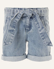 Belted Denim Shorts , Blue (BLUE), large