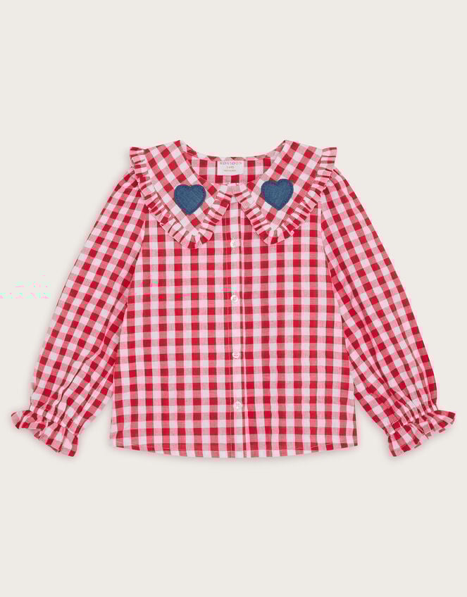 Heart Collar Gingham Blouse, Red (RED), large