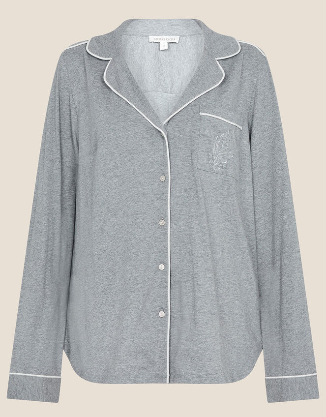 Plain Jersey Button Pyjama Shirt, Grey (GREY), large