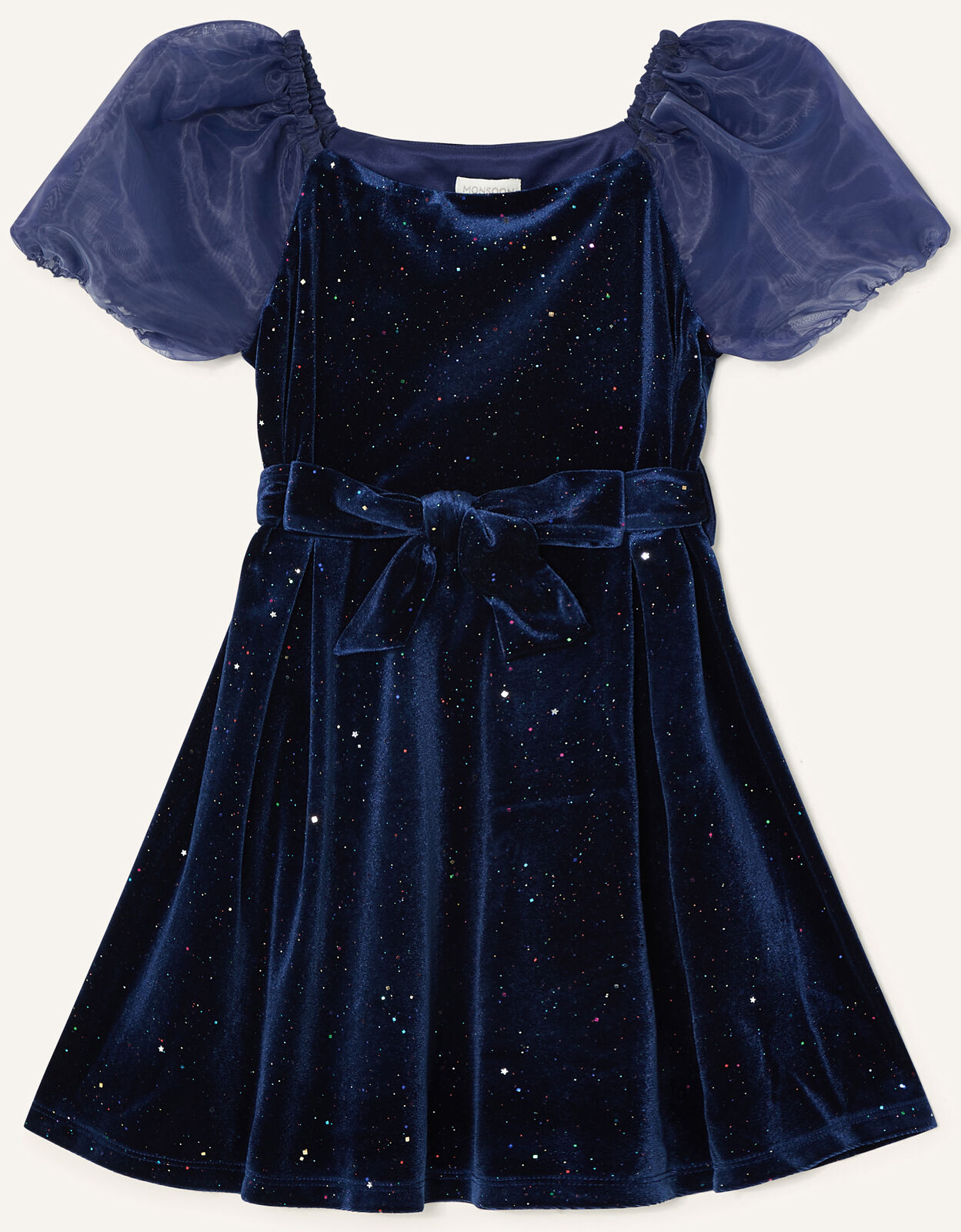 Puff Sleeve Sparkle Velvet Dress Blue