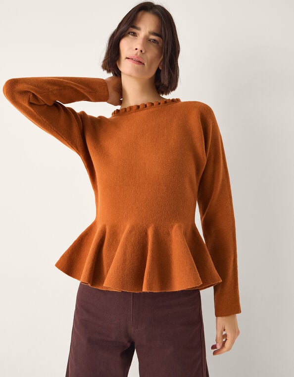 Peony Peplum Sweater, Orange (AMBER), large