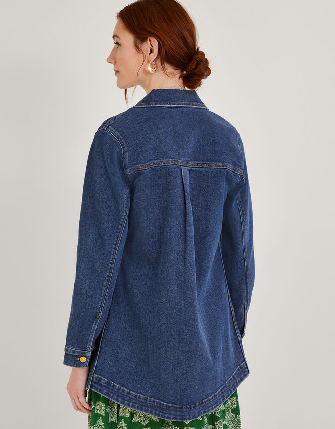 Mindy Longline Denim Jacket with Sustainable Cotton, Blue (DENIM BLUE), large