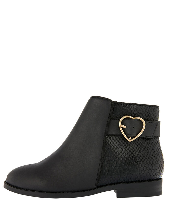 Mona Heart Buckle Ankle Boots, Black (BLACK), large