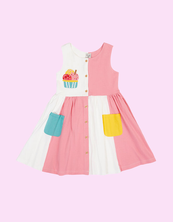 Frugi Henny Colourblock Dress, Pink (PINK), large