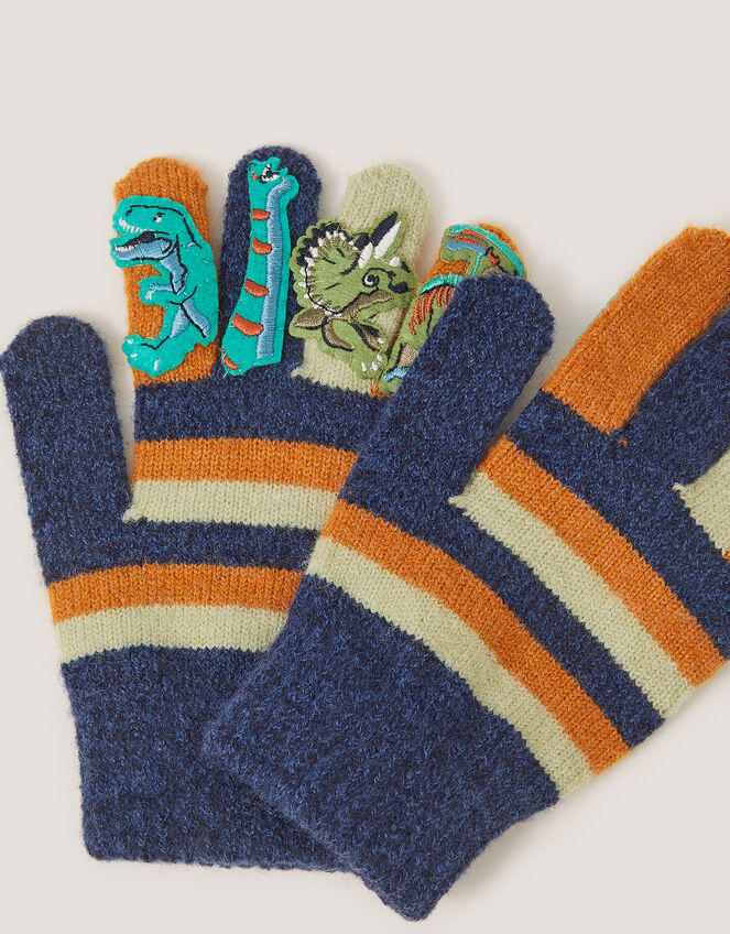 Dinosaur Stripe Gloves, Blue (NAVY), large