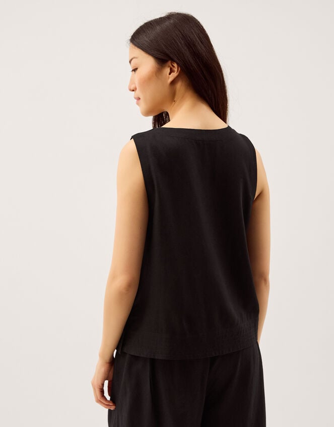 Lucy Linen Blend Tank Top, Black (BLACK), large