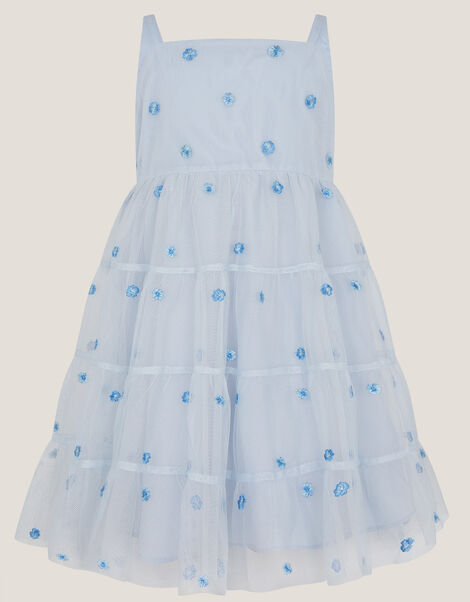 Baby Thea Embroidered Back-Bow Tiered Dress, Blue (BLUE), large