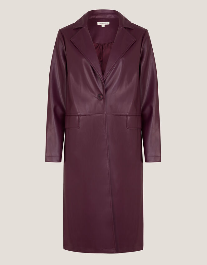 Paola Faux Leather Trench Coat, Red (BURGUNDY), large