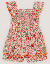 Floral Smocked Romper, Pink (PINK), large
