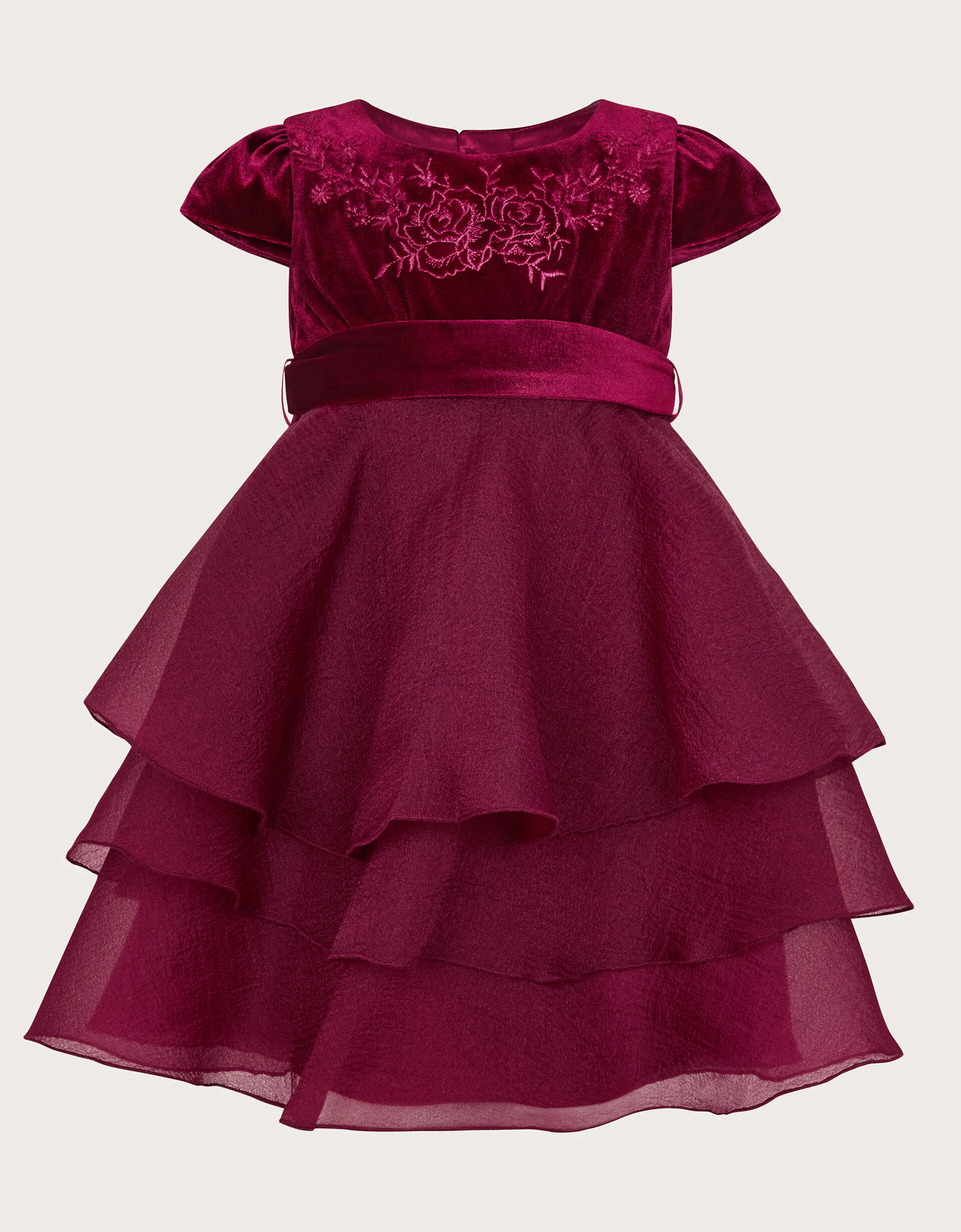 Baby Mabel Embroidered Velvet Dress Red