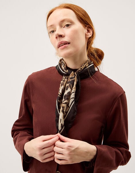 Kathie Silk Leopard Print Scarf, , large