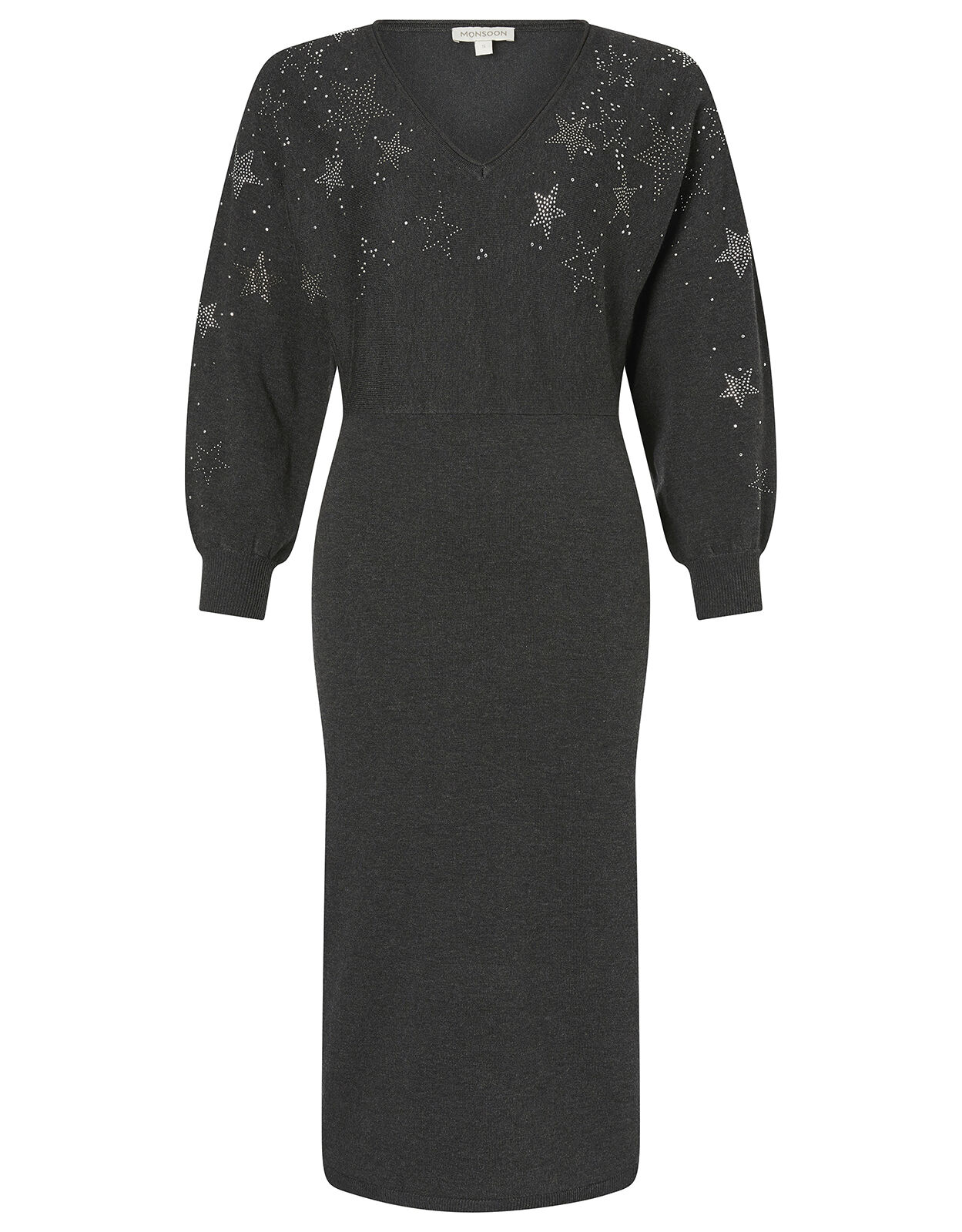 Star Heat Seal Gem Knit Dress with LENZING ECOVERO Grey Day Dresses Monsoon Global