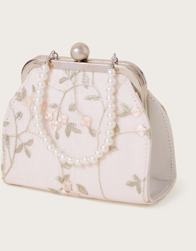 Blossom Embroidered Pearl Handle Bag, , large