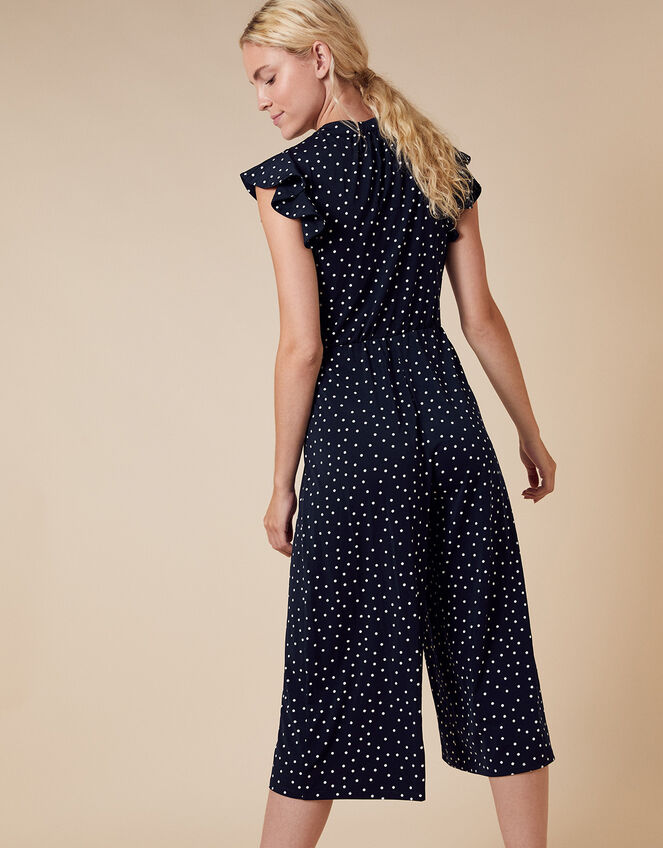 Spot Print Stretch Jumpsuit, Blue (NAVY), large