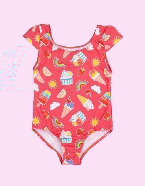 Frugi Marina Ice Cream Print Swimsuit, Pink (PINK), large