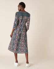 Julianna Heritage Print Dress with Organic Cotton, Blue (NAVY), large