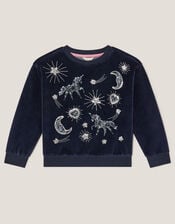 Cosmic Embellished Velour Sweatshirt, Grey (GREY), large