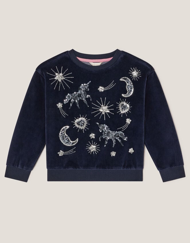 Cosmic Embellished Velour Sweatshirt, Grey (GREY), large