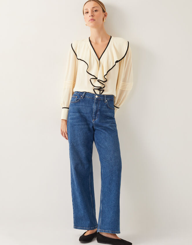 Lennox V-Neck Ruffle Blouse, Ivory (IVORY), large