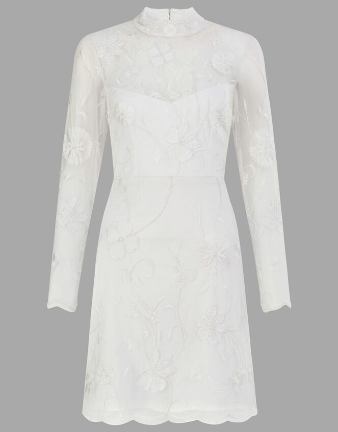 Krystyna Embroidered Short Dress, Ivory (IVORY), large